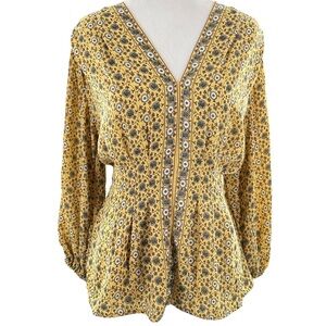 Max Studio womens top size M yellow v-neck floral spring Career